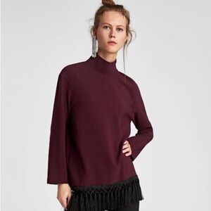 Zara high neck purple top with tassels